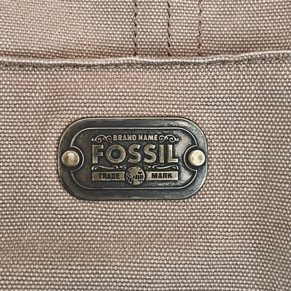 FOSSIL LARGE TAN CANVAS LARGE CROSSBODY BAG - Picture 8 of 13